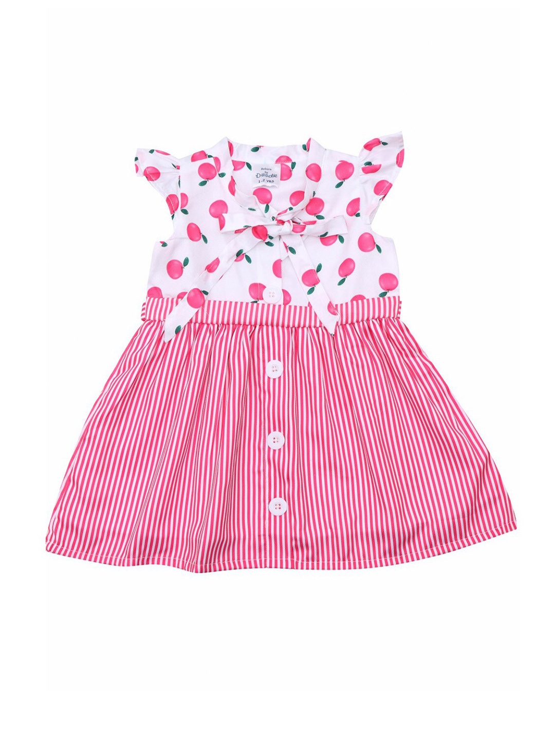 

Doodle Girls Striped Tie-Up Neck Satin Dress, Pink