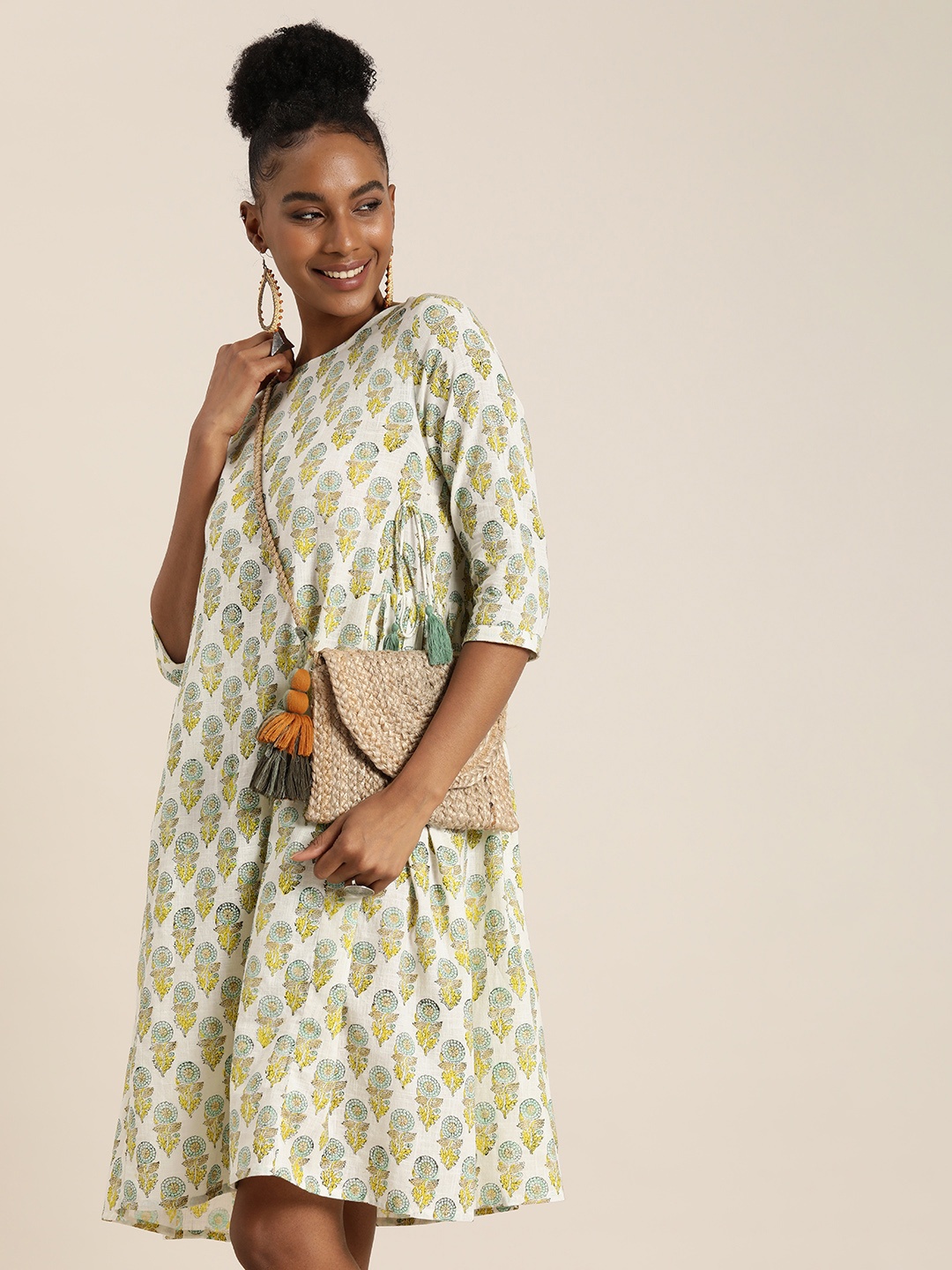 

Taavi Sanganeri Block Printed A-Line Ethnic Dress, White