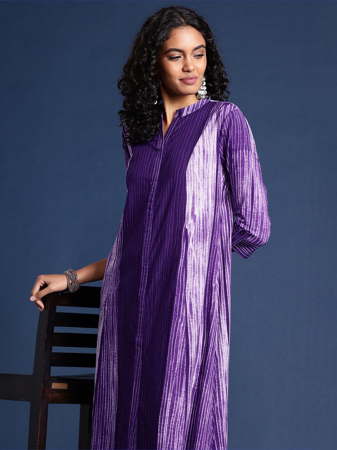 

Taavi Shibori Printed Pure Cotton A-Line Kurta, Purple
