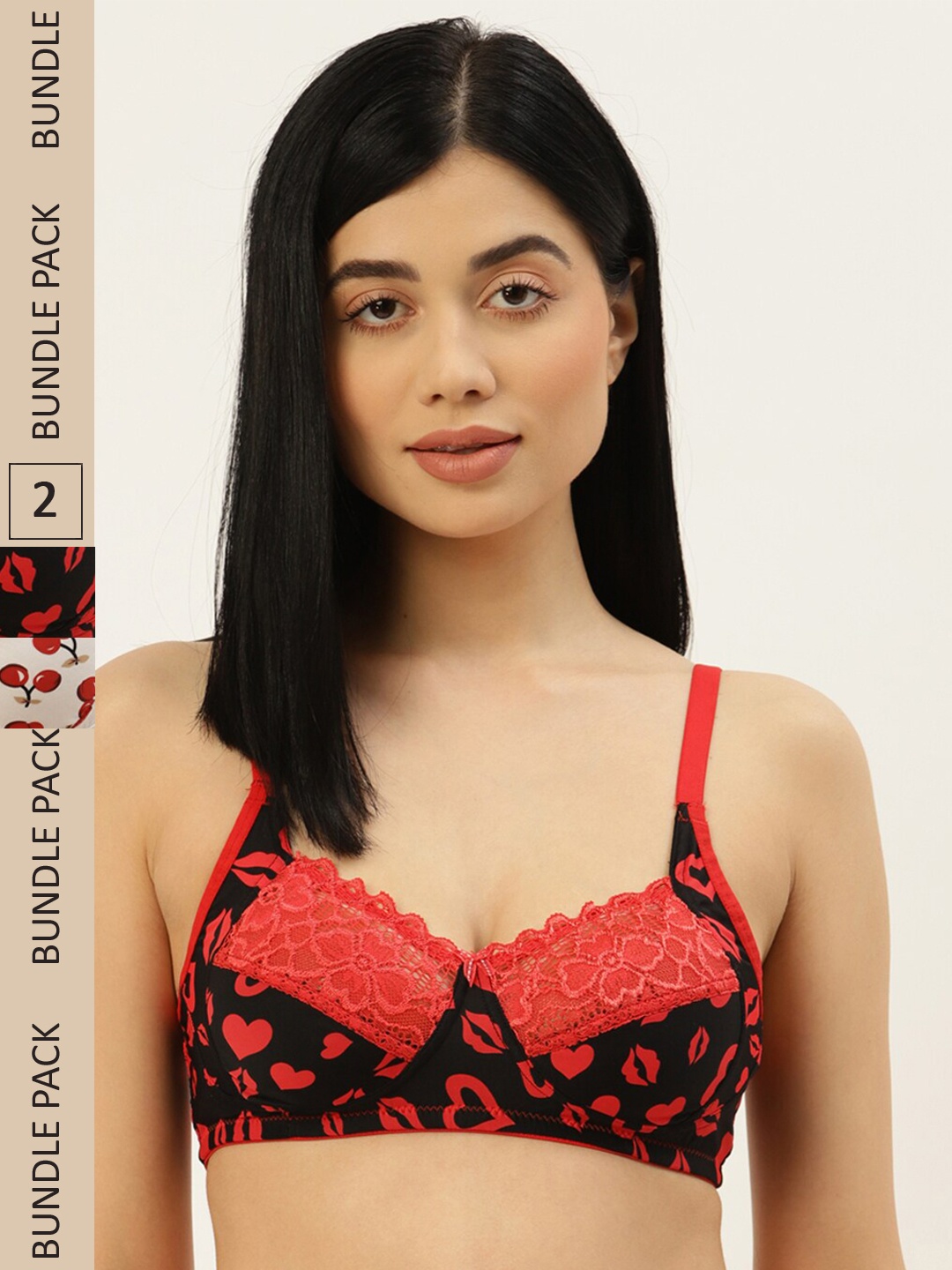 

ETC Pack Of 2 Printed Non Padded Full Coverage T-Shirt Bra, Black