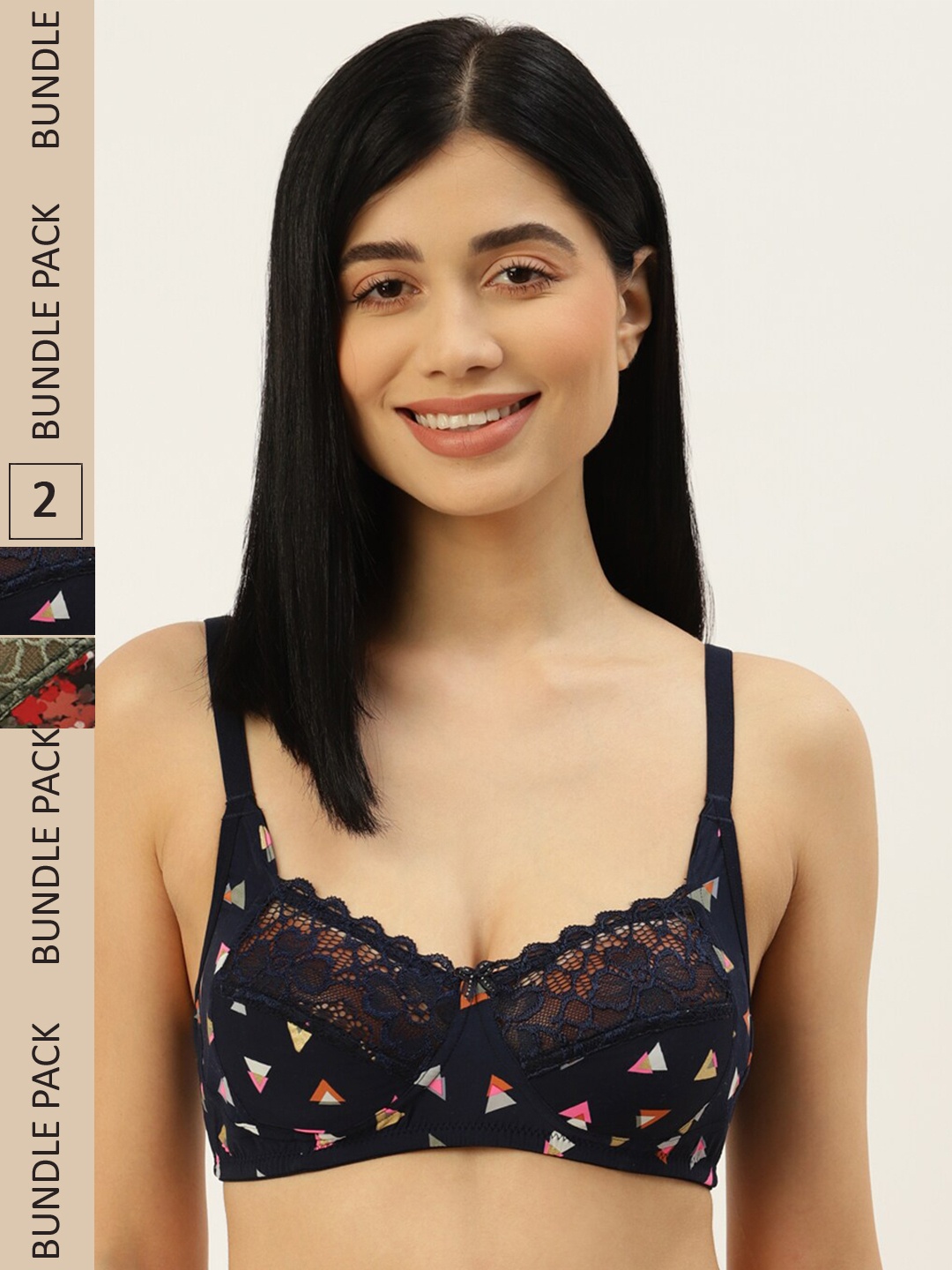 

ETC Pack of 2 Assorted Non padded Non-wired Floral Printed Bra