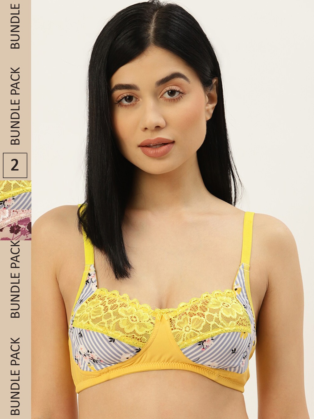 

ETC Pack of 2 Non padded Non-wired Floral Printed Bra, Pink