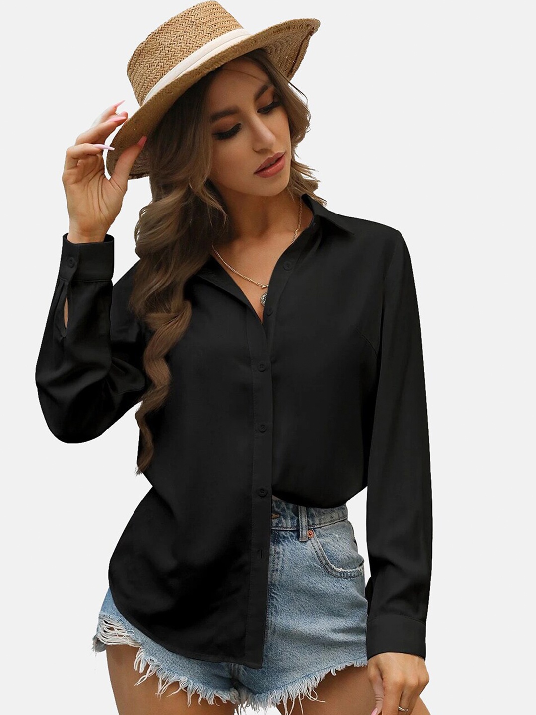 

BUY NEW TREND Comfort Spread Collar Regular Fit Casual Shirt, Black