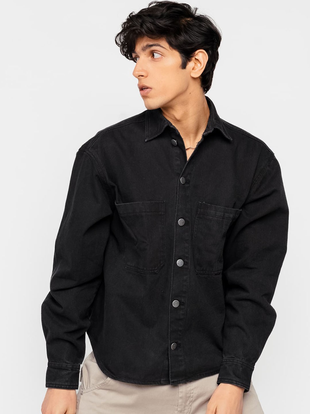 

FREAKINS Men Cotton Washed Denim Jacket, Black