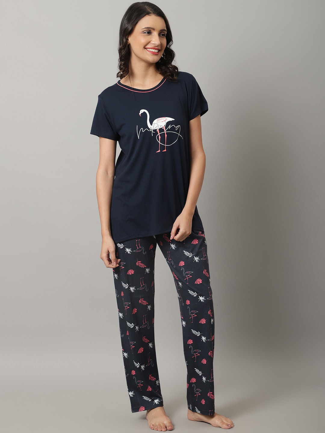 

Kanvin Floral Printed Night Suit, Navy blue