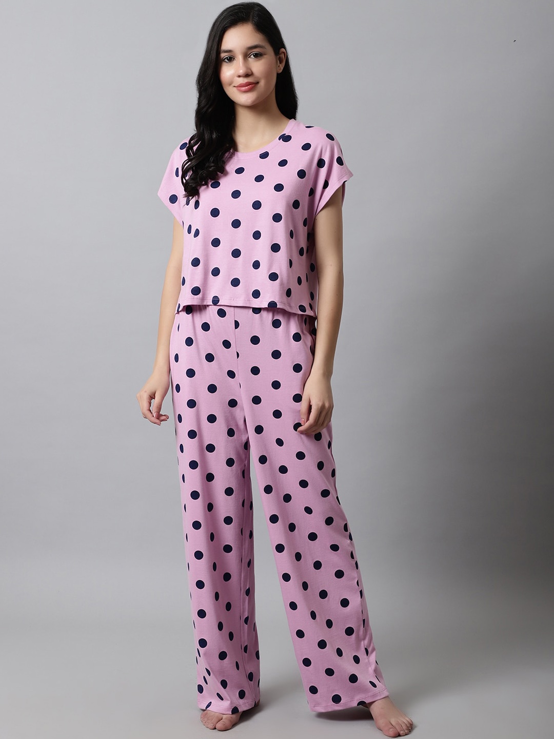 

Kanvin Polka Dots Printed Pure Cotton Night Suit, Pink