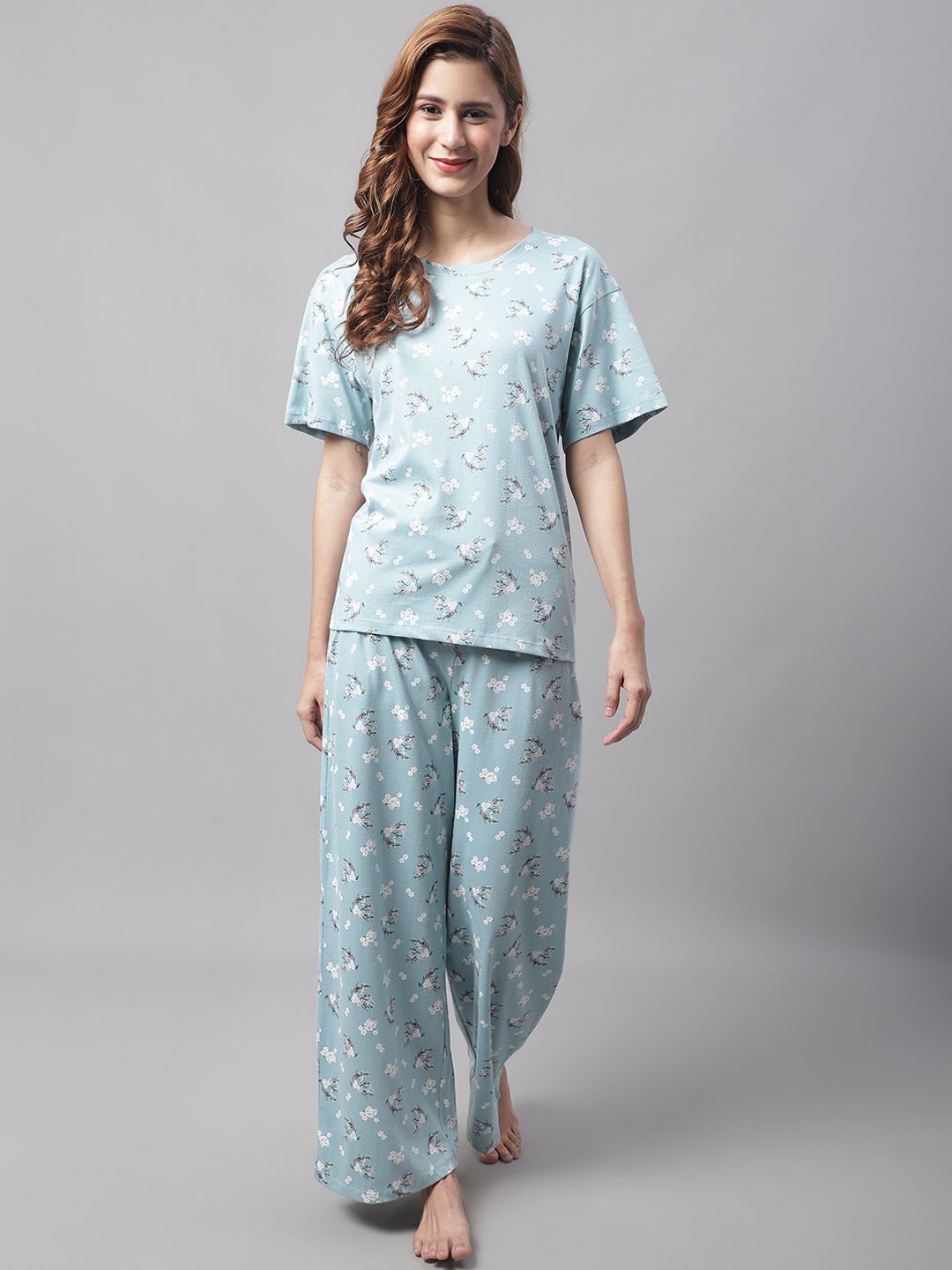 

Kanvin Floral Printed Night Suit, Blue