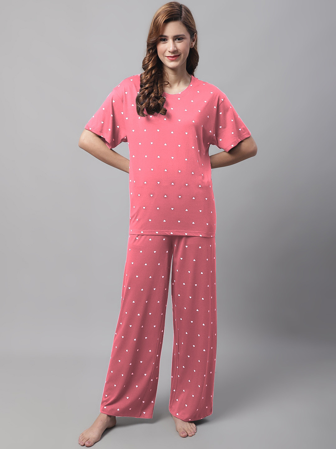 

Kanvin Conversational Printed Night Suit, Pink