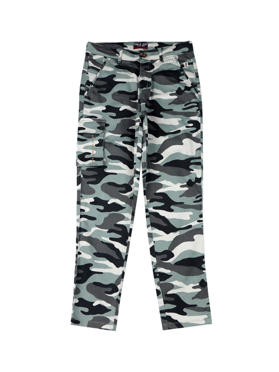 

Gini and Jony Boys Camouflage Printed Cotton Cargos, Grey