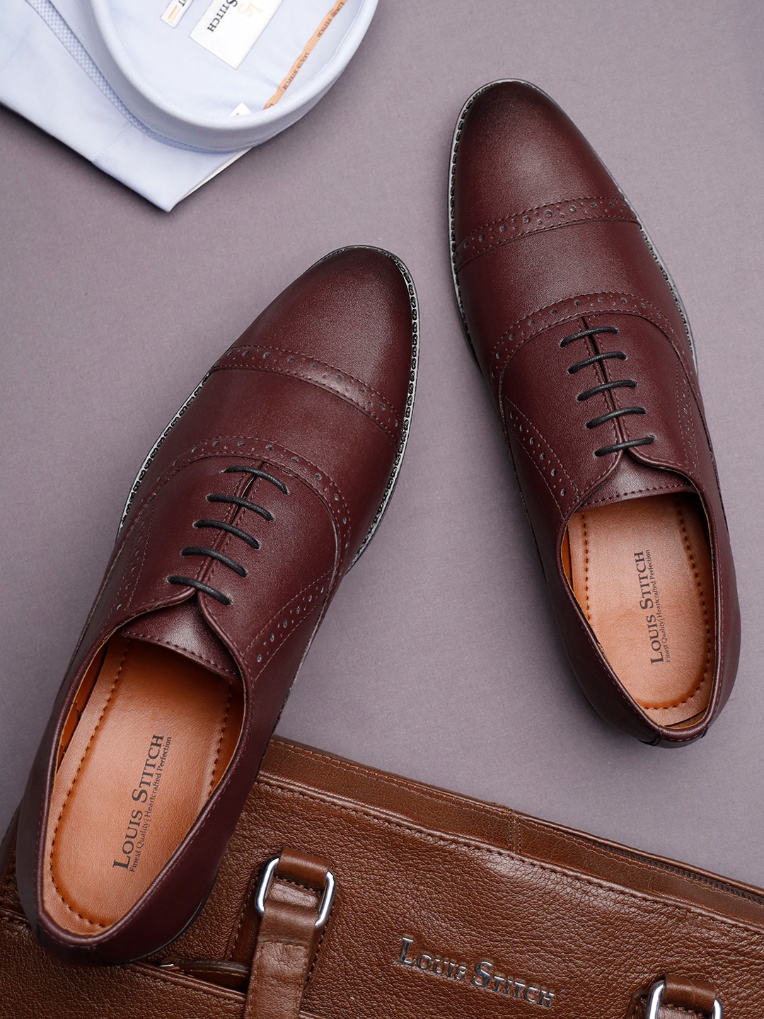 

LOUIS STITCH Men Textured Formal Lace Up Oxford Shoes, Maroon