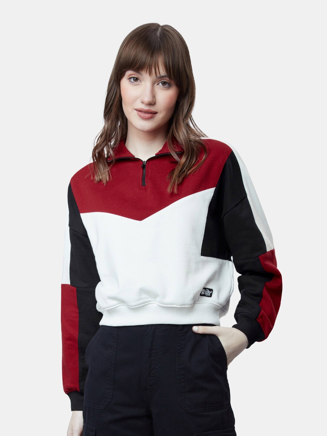 

The Souled Store Colourblocked Pure Cotton Crop Sweatshirt, White