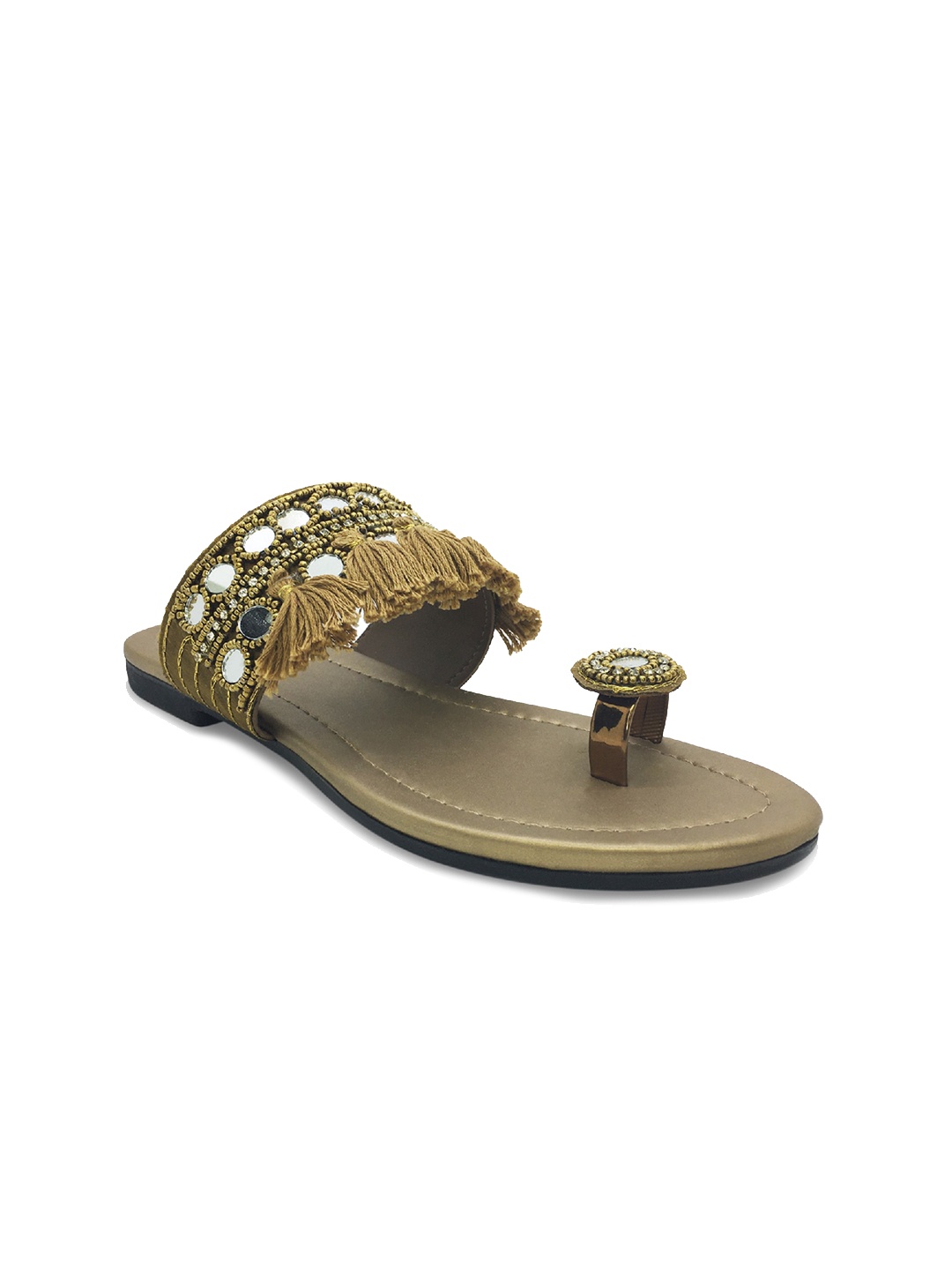

WALK N STYLE COLLECTION Women Embellished Ethnic Open One Flats With Tassels, Beige