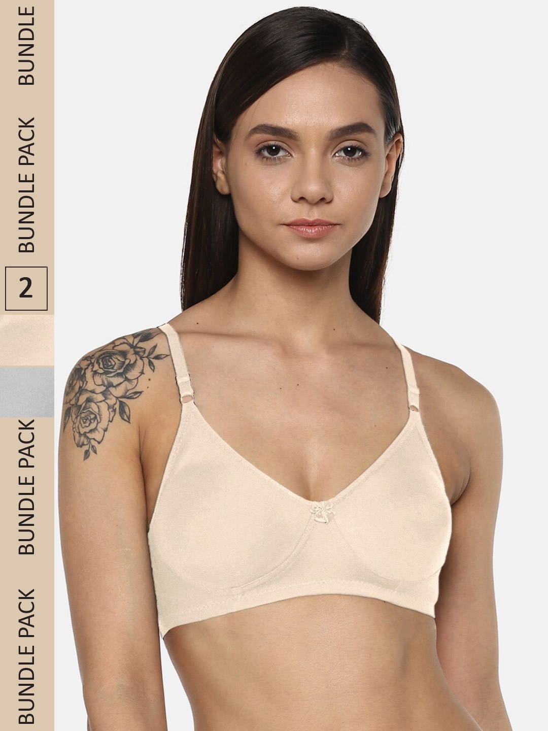 

ETC Set Of 2 Non Padded Pure Cotton Non-Wired T-shirt Bra, Beige