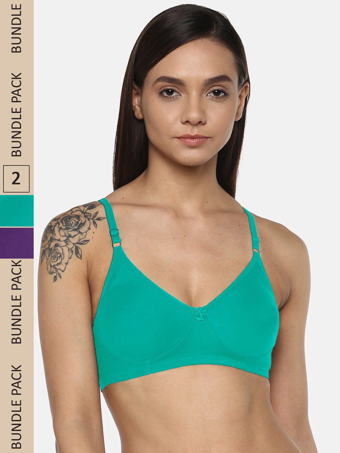 

ETC Pack of 2 Pure Cotton Non padded Non-wired Bra, Purple