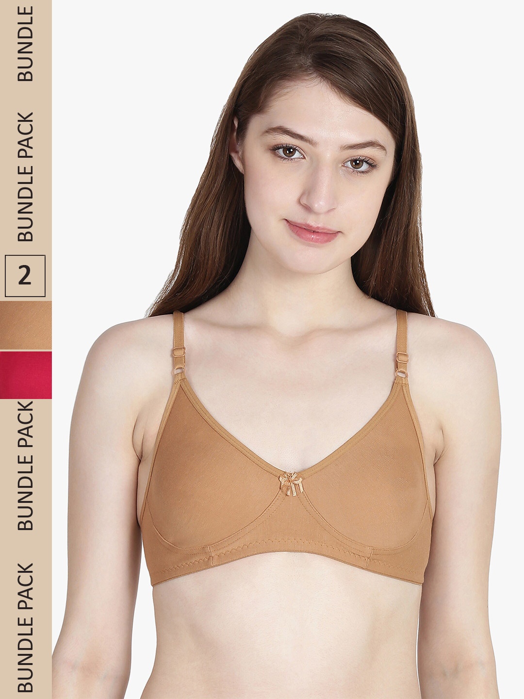 

ETC Pack of 2 Pure Cotton Non Padded Non-wired Cut & Sew Bra, Pink
