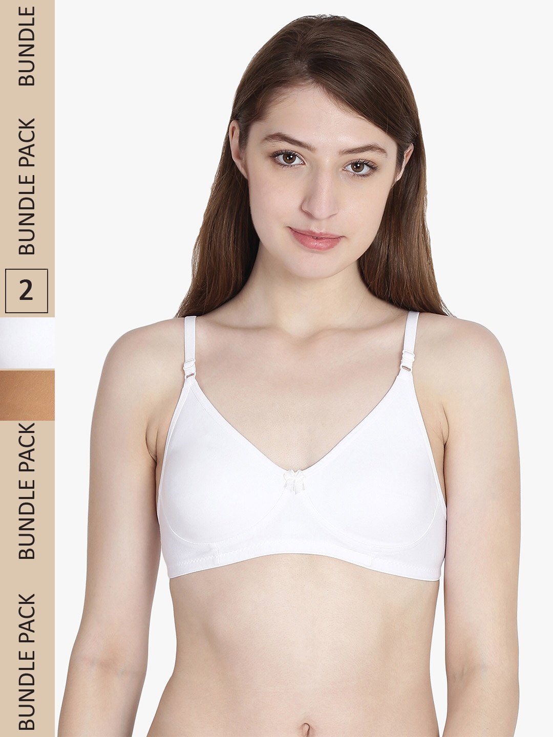 

ETC Pack of 2 Pure Cotton Non padded Non-wired Bra, Nude