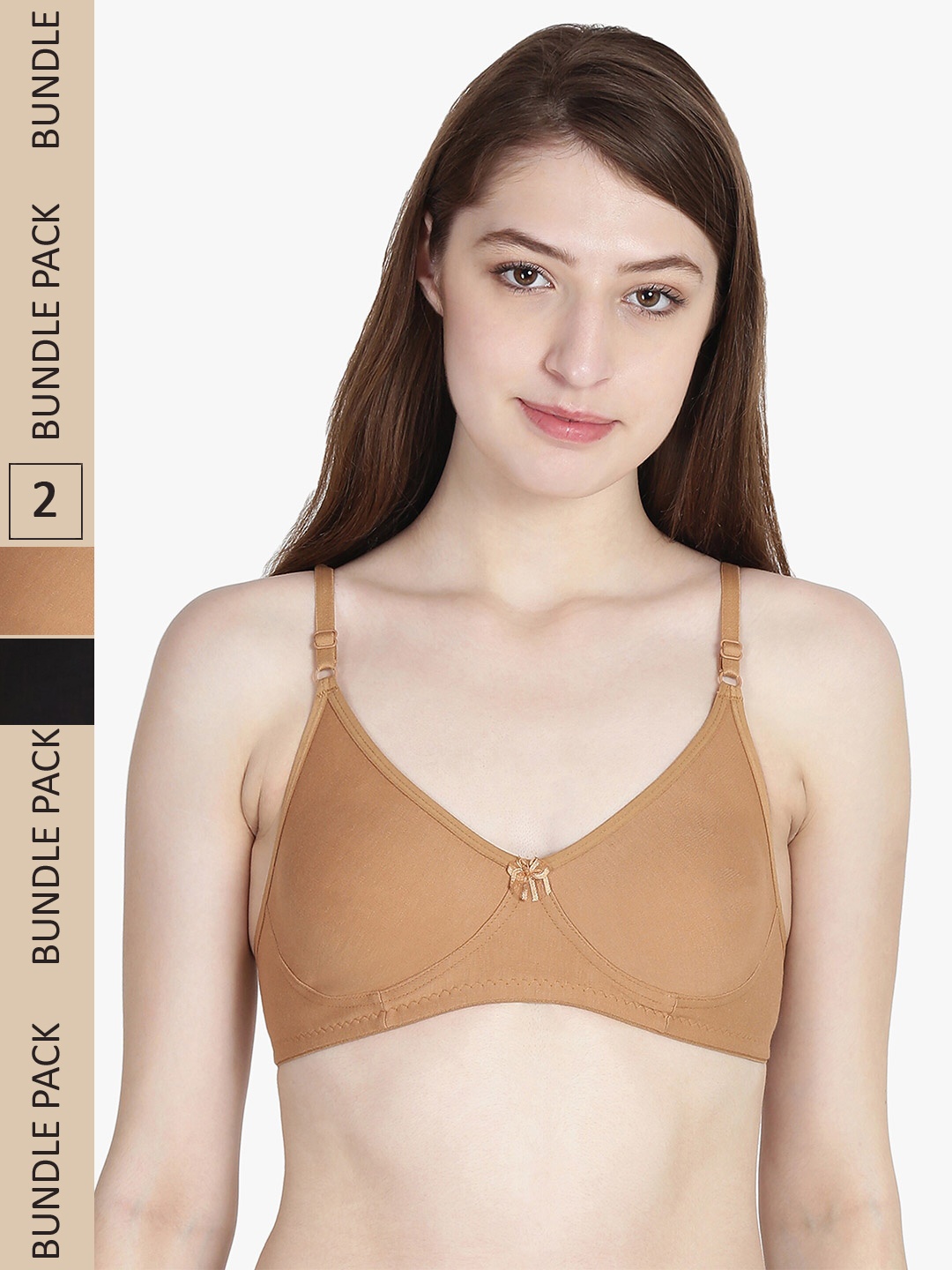 

ETC Pack of 2 Pure Cotton Non padded Non-wired Bra, Black