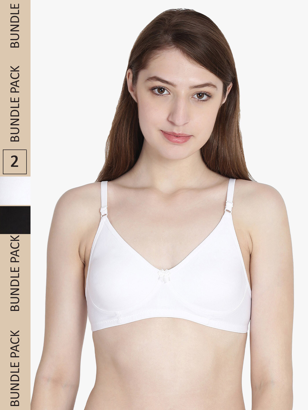 

ETC Pack of 2 Pure Cotton Non padded Non-wired Bra, Black