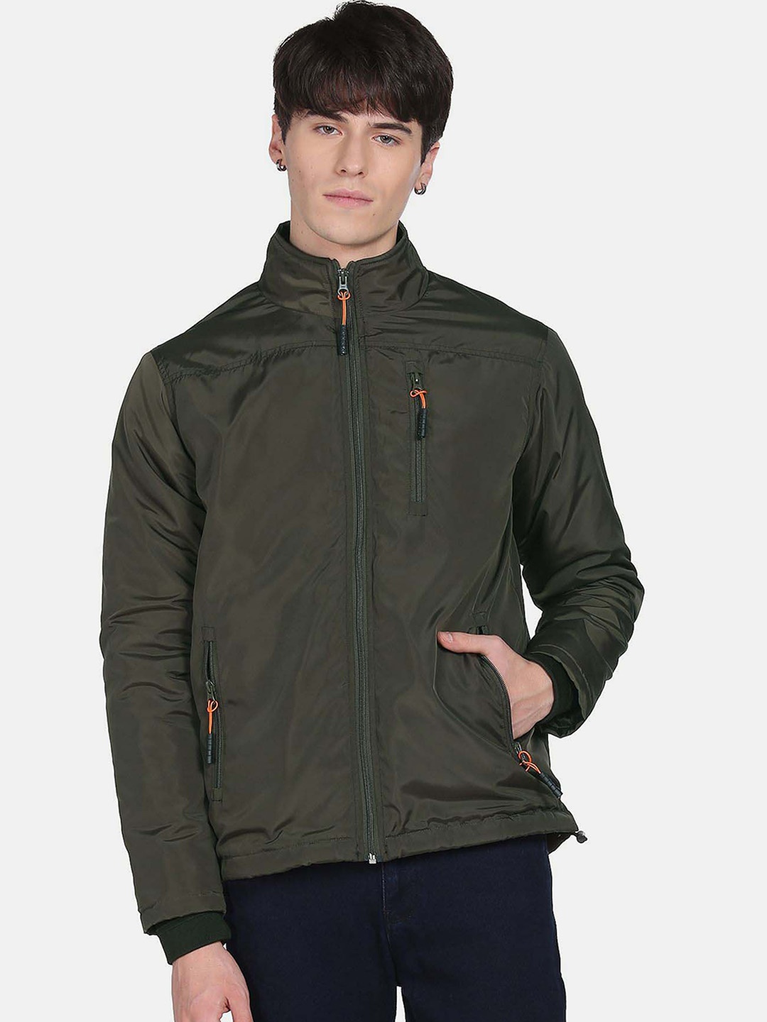 

Flying Machine Solid Mock Collar Long Sleeves Sporty Jacket, Green