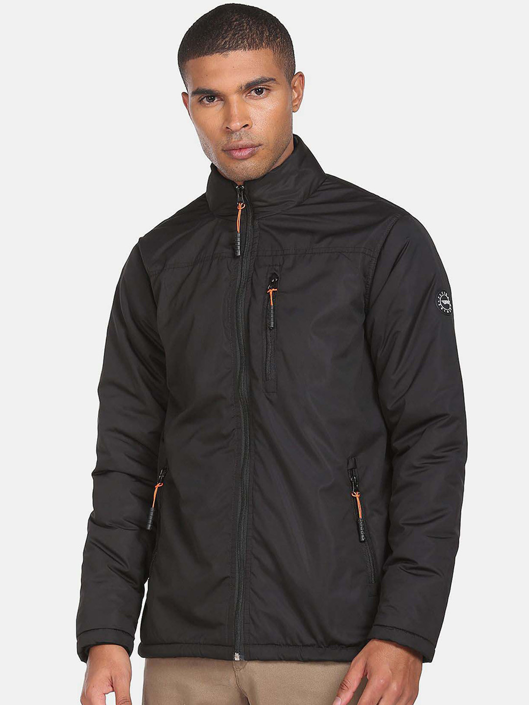 

Flying Machine Solid Mock Collar Long Sleeves Sporty Jacket, Black
