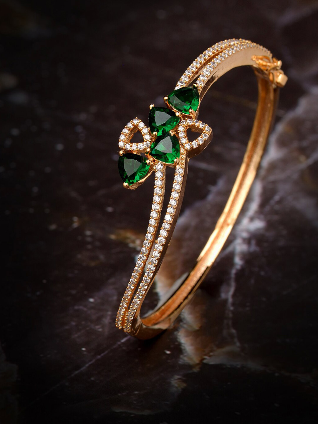 

Saraf RS Jewellery Women American Diamond Gold-Plated Bangle-Style Handcrafted Bracelet, Green