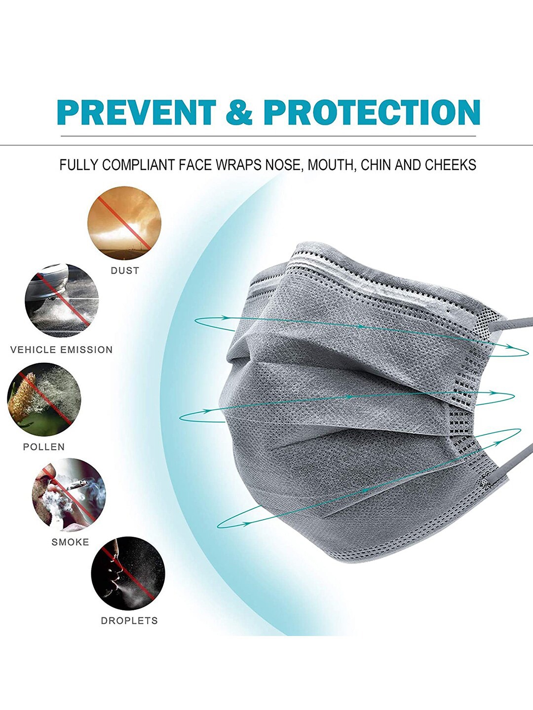

LONDON FASHION hob Pack Of 100 Surgical Masks With Nose-Pin, Grey