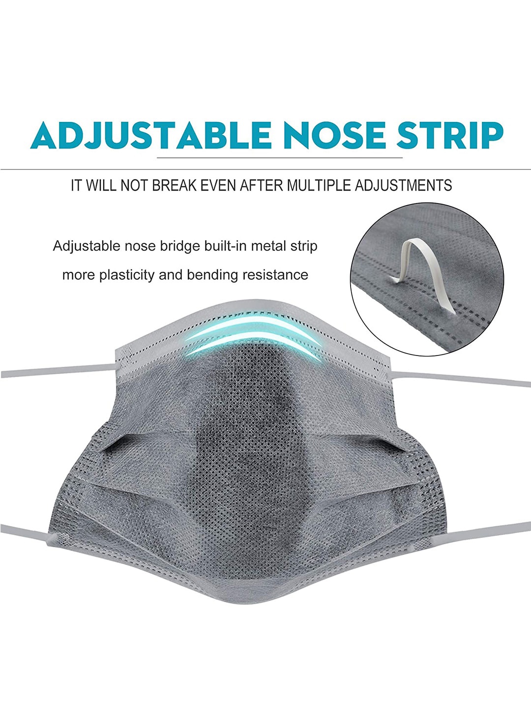 

LONDON FASHION hob Pack Of 100 3-Ply Disposable Face Masks With Nose-Pin, Grey