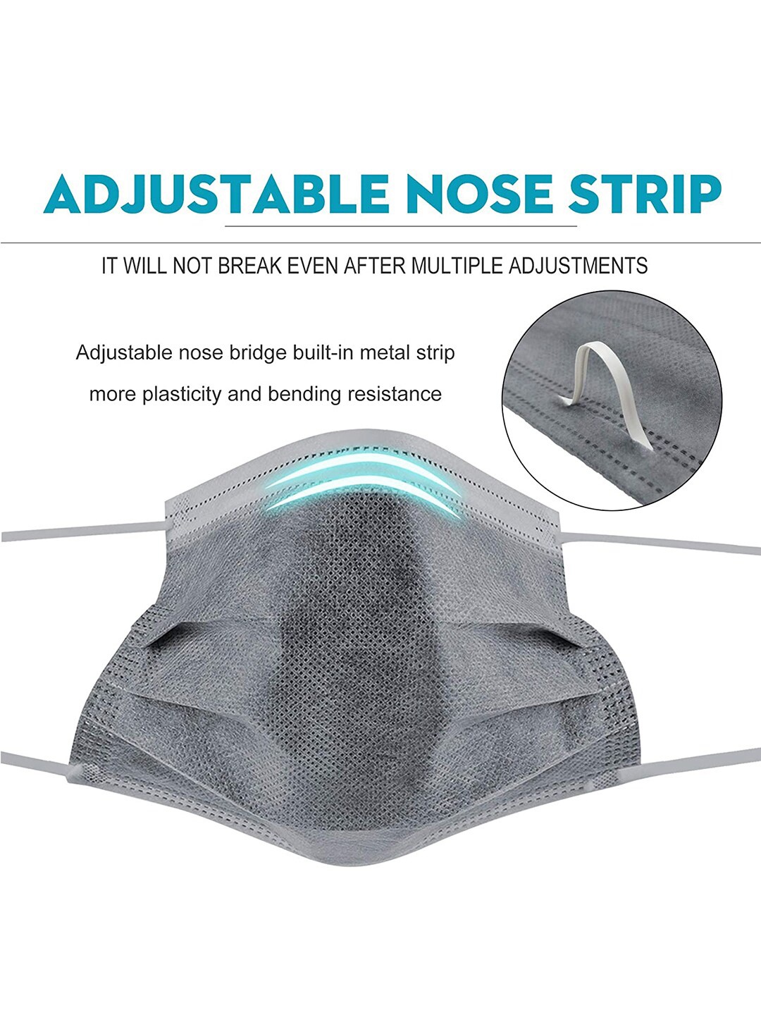 

LONDON FASHION hob Pack Of 100 3-Ply Surgical Face Mask With Nose-Pin, Grey