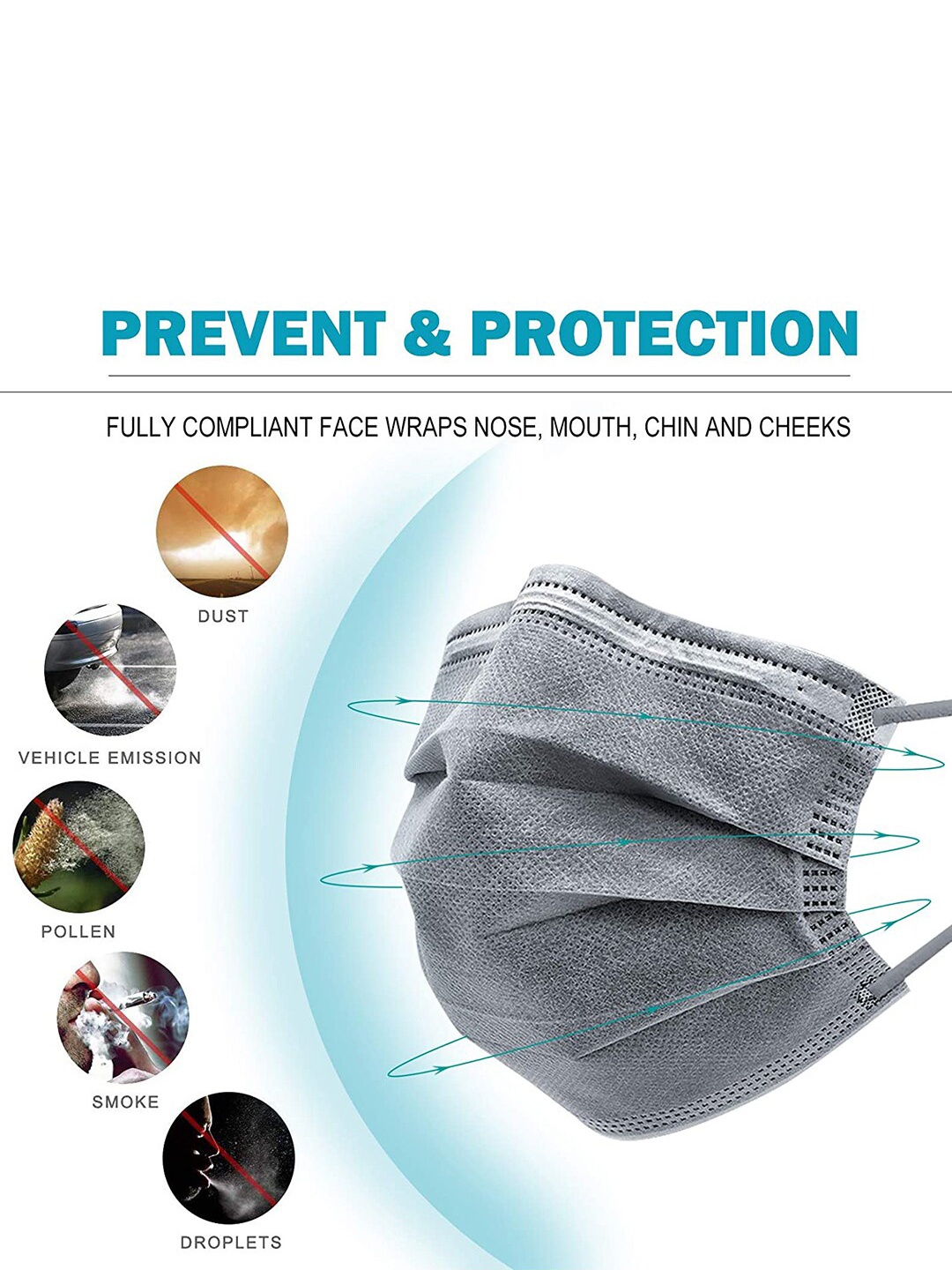 

LONDON FASHION hob Pack Of 100 Cotton 3ply Surgical Masks With Nose-Pin, Grey