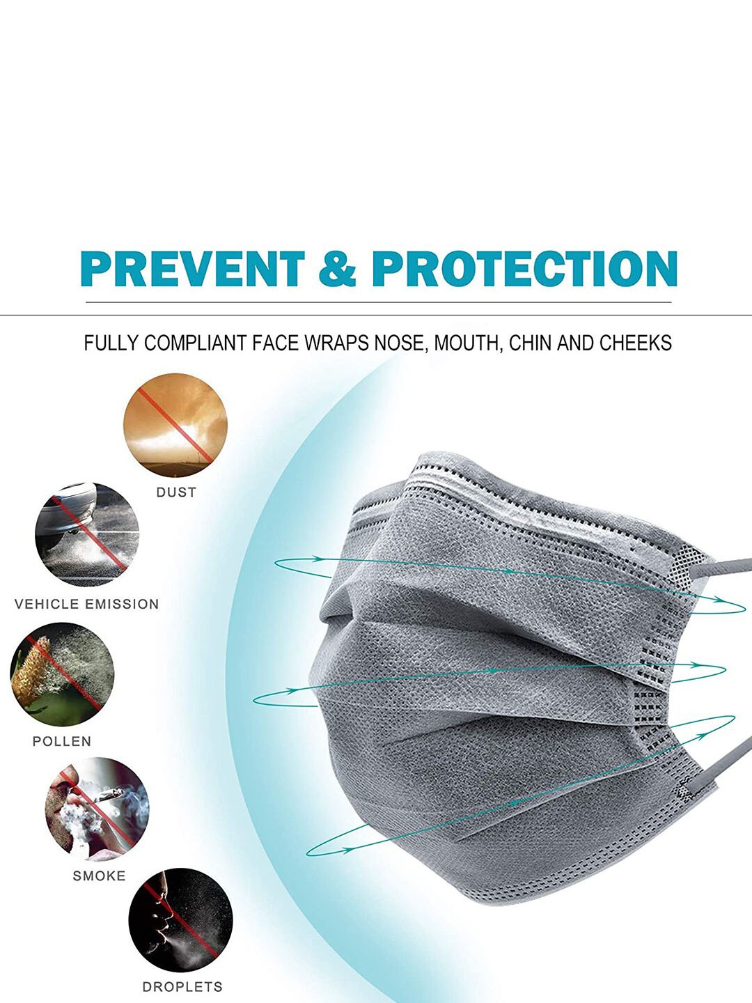 

LONDON FASHION hob Pack Of 100 Surgical Masks With Nose-Pin, Grey