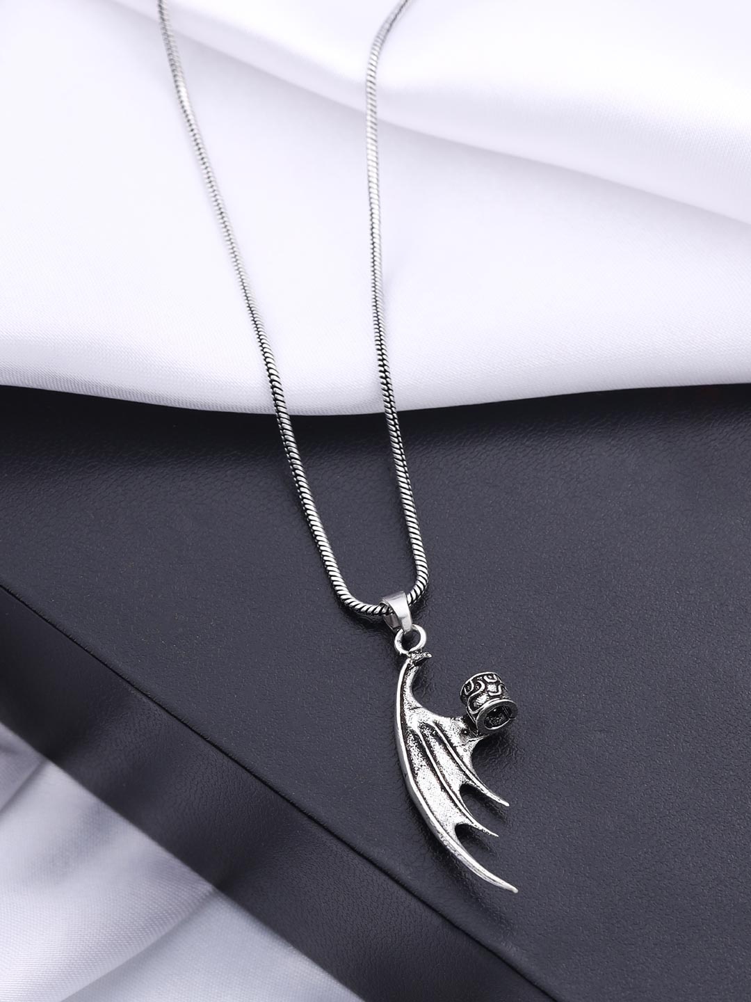 

VIRAASI Men Silver-Plated Devil Wing Pendant with Chain