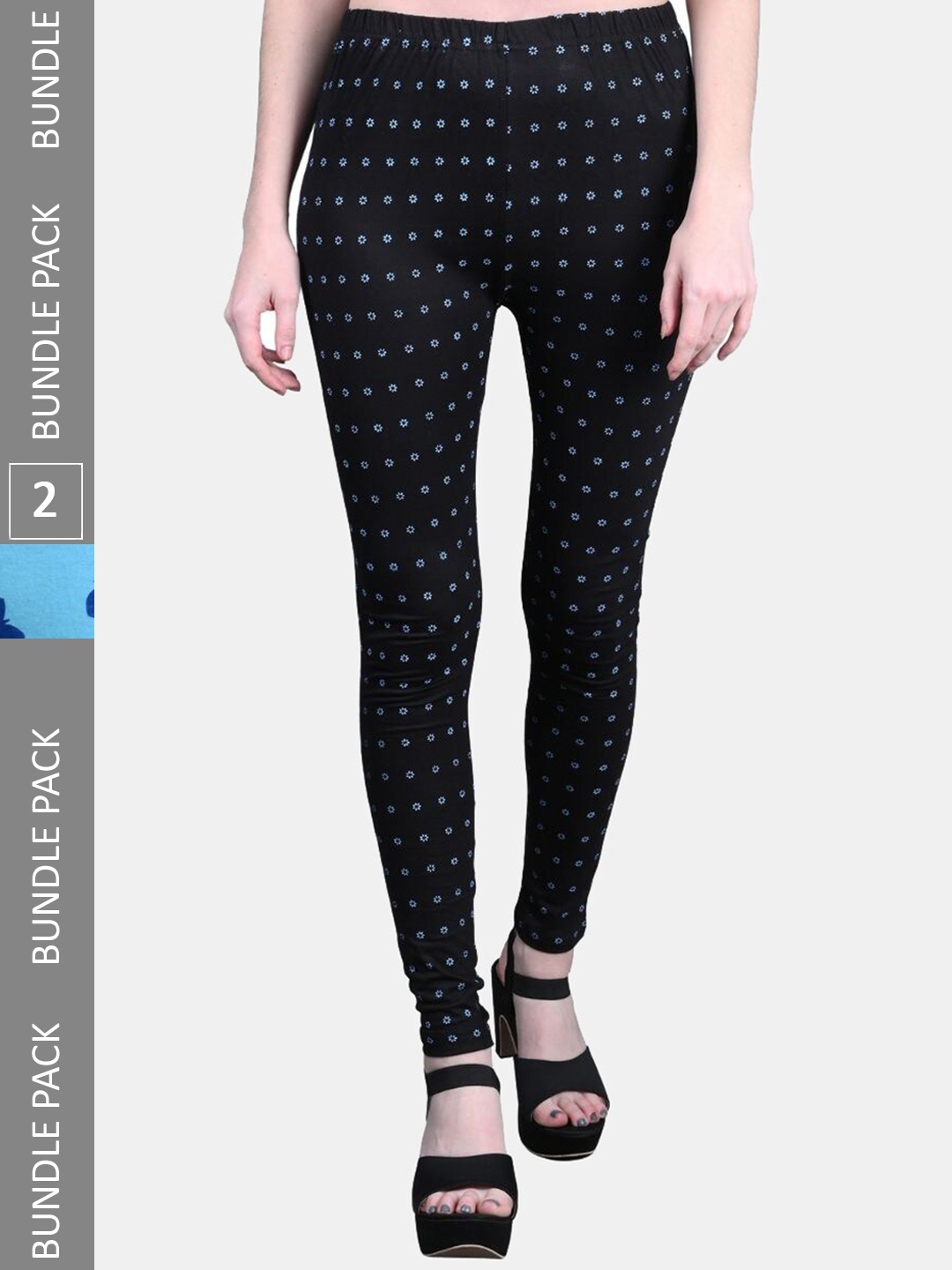 

FRENCH KLEIDER Pack of 2 Printed Ankle-Length Cotton Leggings, Black