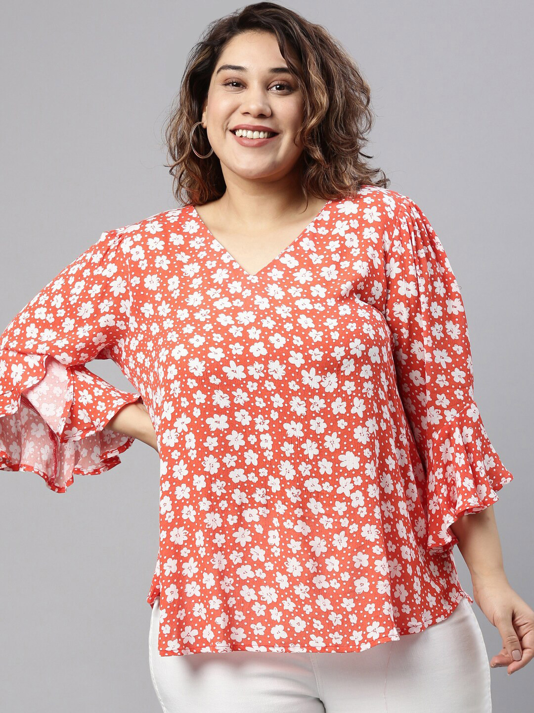 

The Pink Moon Floral Printed Top, Orange