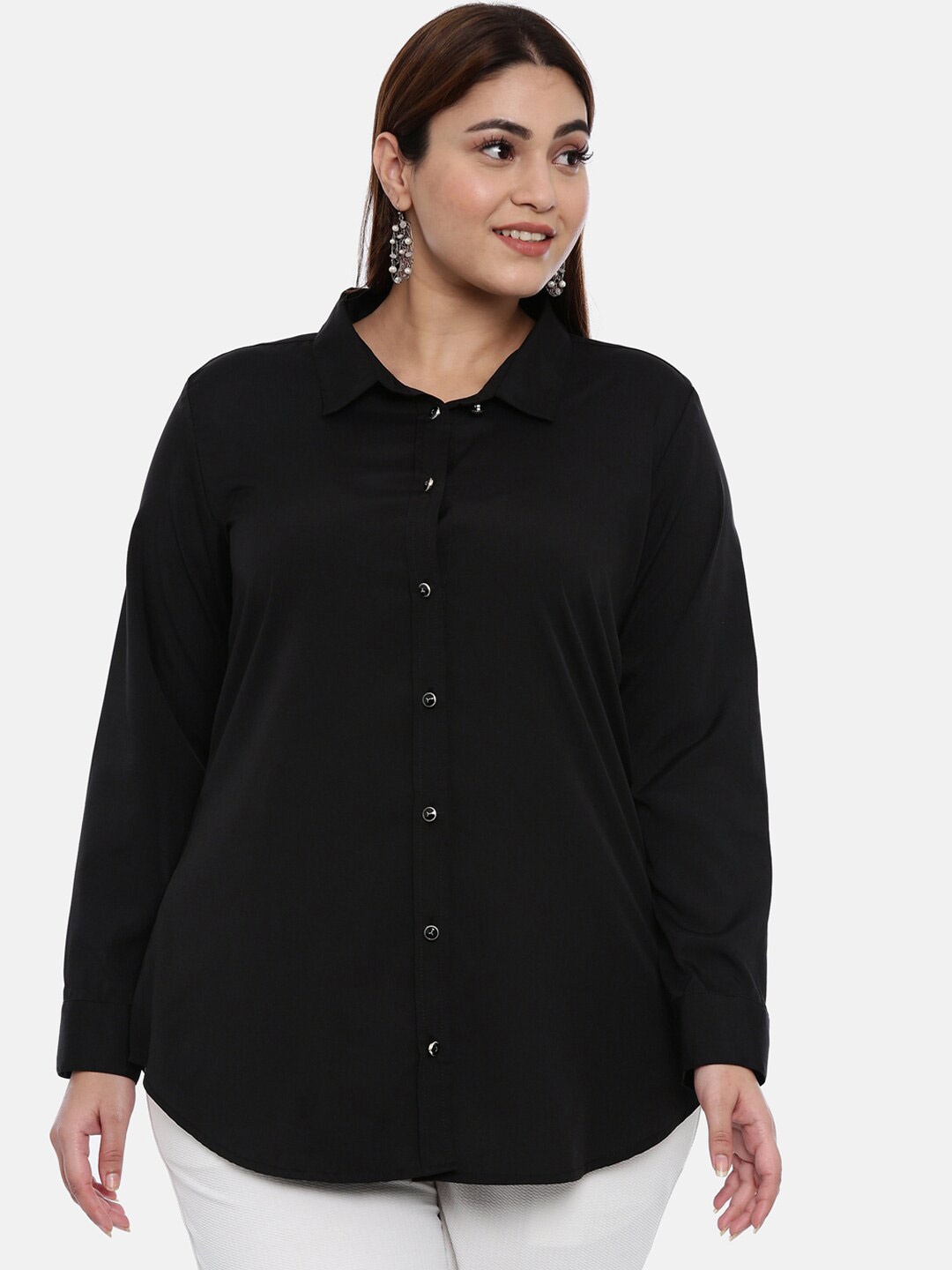 

The Pink Moon Plus Size Standard Longline Casual Shirt, Black
