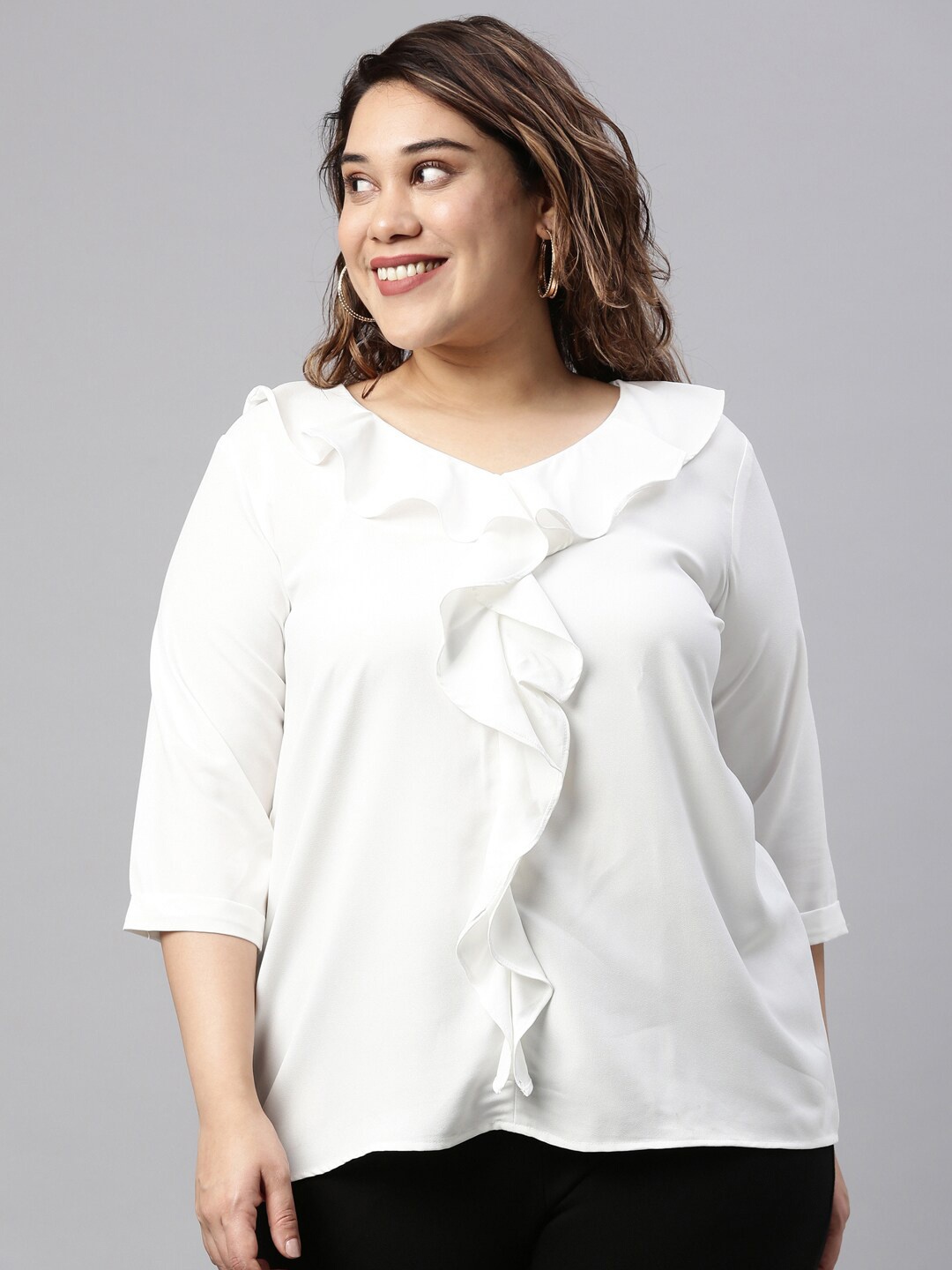 

The Pink Moon V-Neck Georgette Ruffle Top, White
