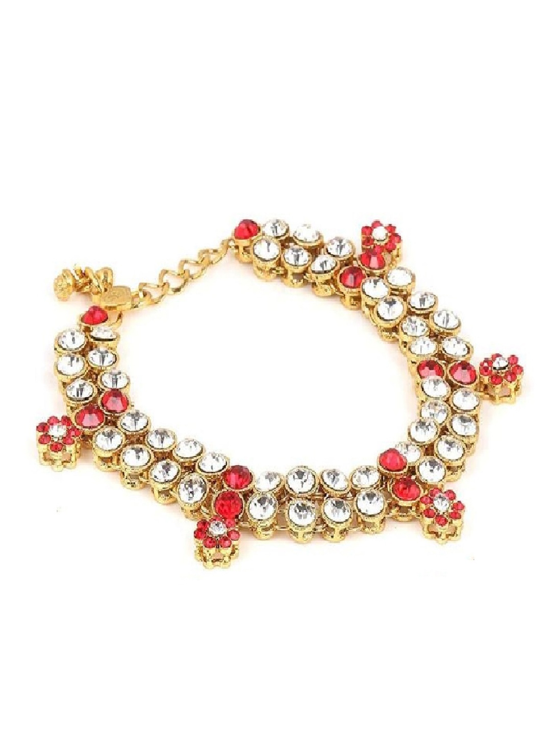 

I Jewels Set Of 2 Gold-Plated Stone Studded Anklets, Red
