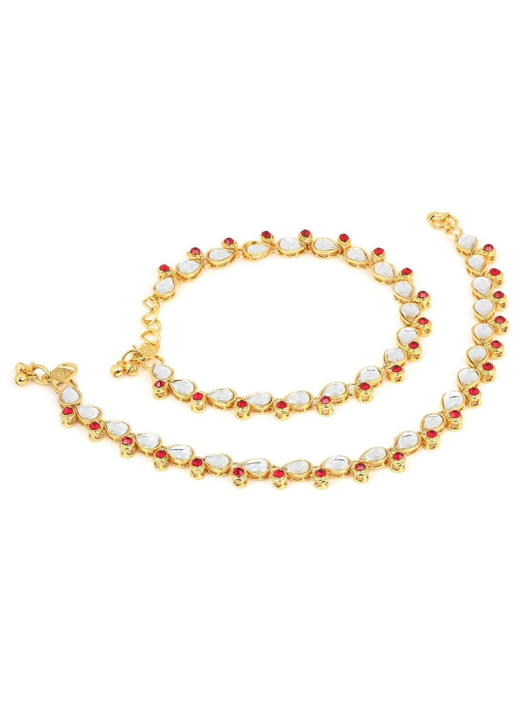 

I Jewels Set Of 2 Gold-Plated Stones Studded Anklets, White