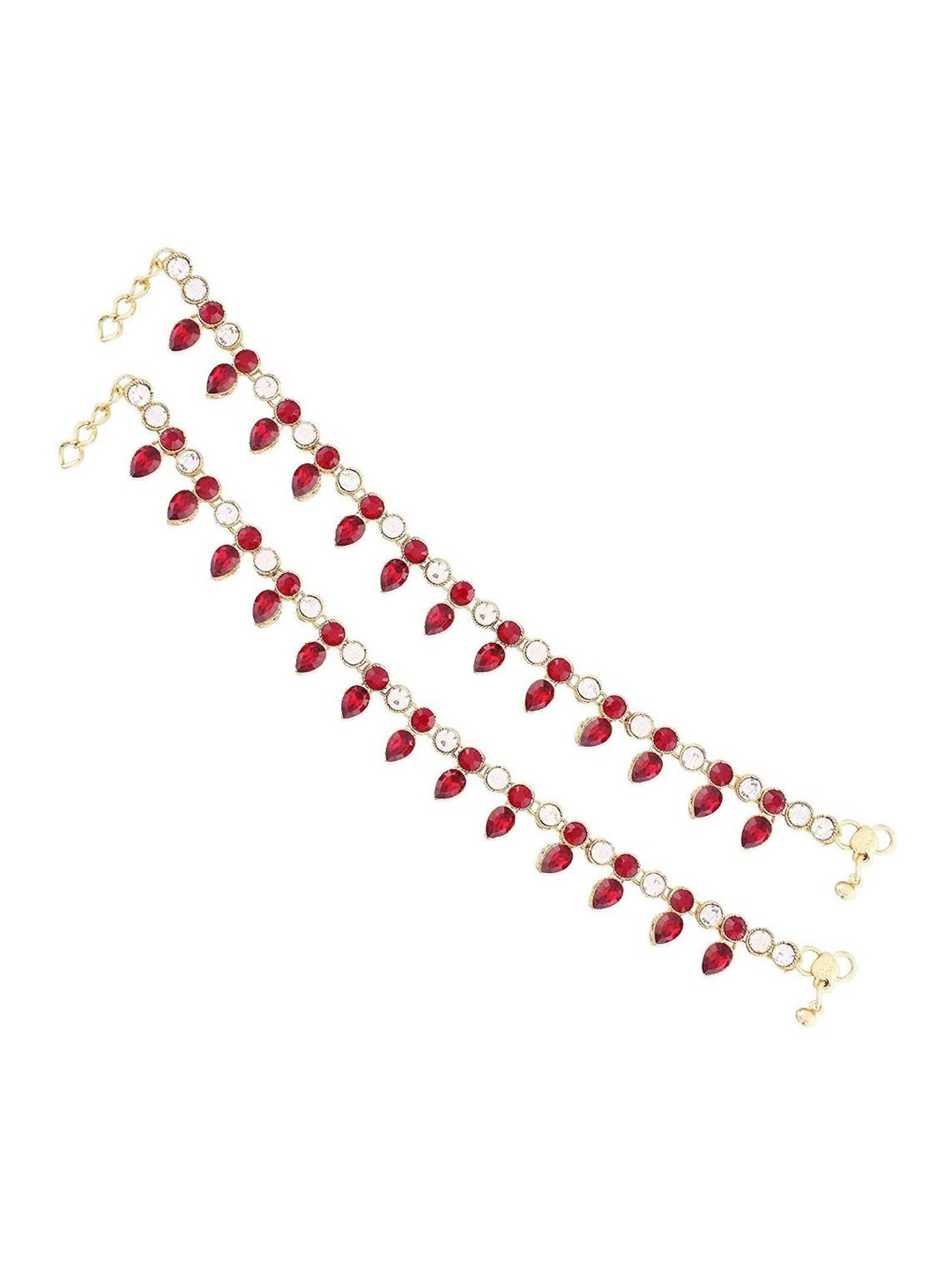 

I Jewels Set Of 2 Gold-Plated Stone-Studded & Beaded Anklets, White