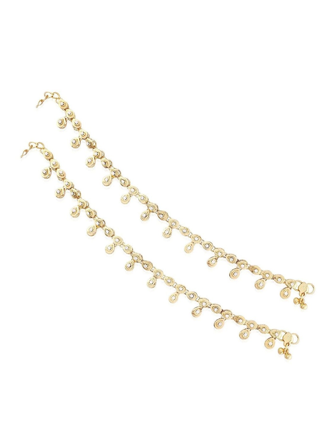 

I Jewels Set Of 2 Gold Plated Stone-Studded Anklets, White