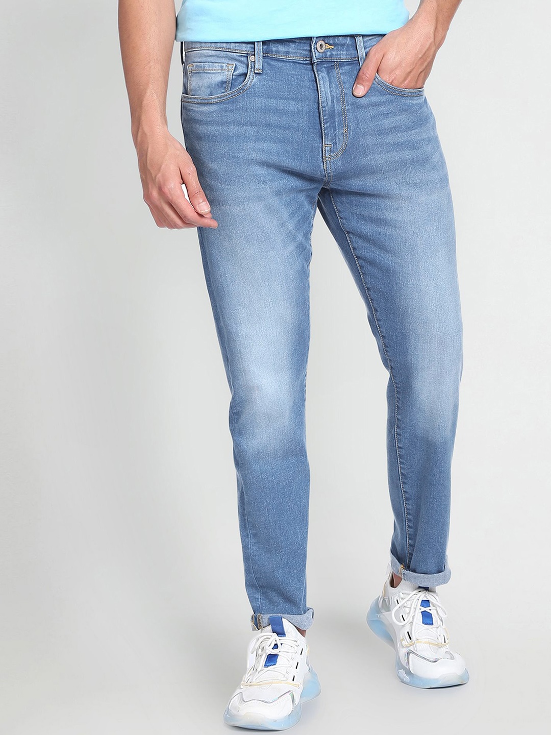 

Flying Machine Slim Tapered Fit Stone Wash Authentic Signature Jeans, Blue