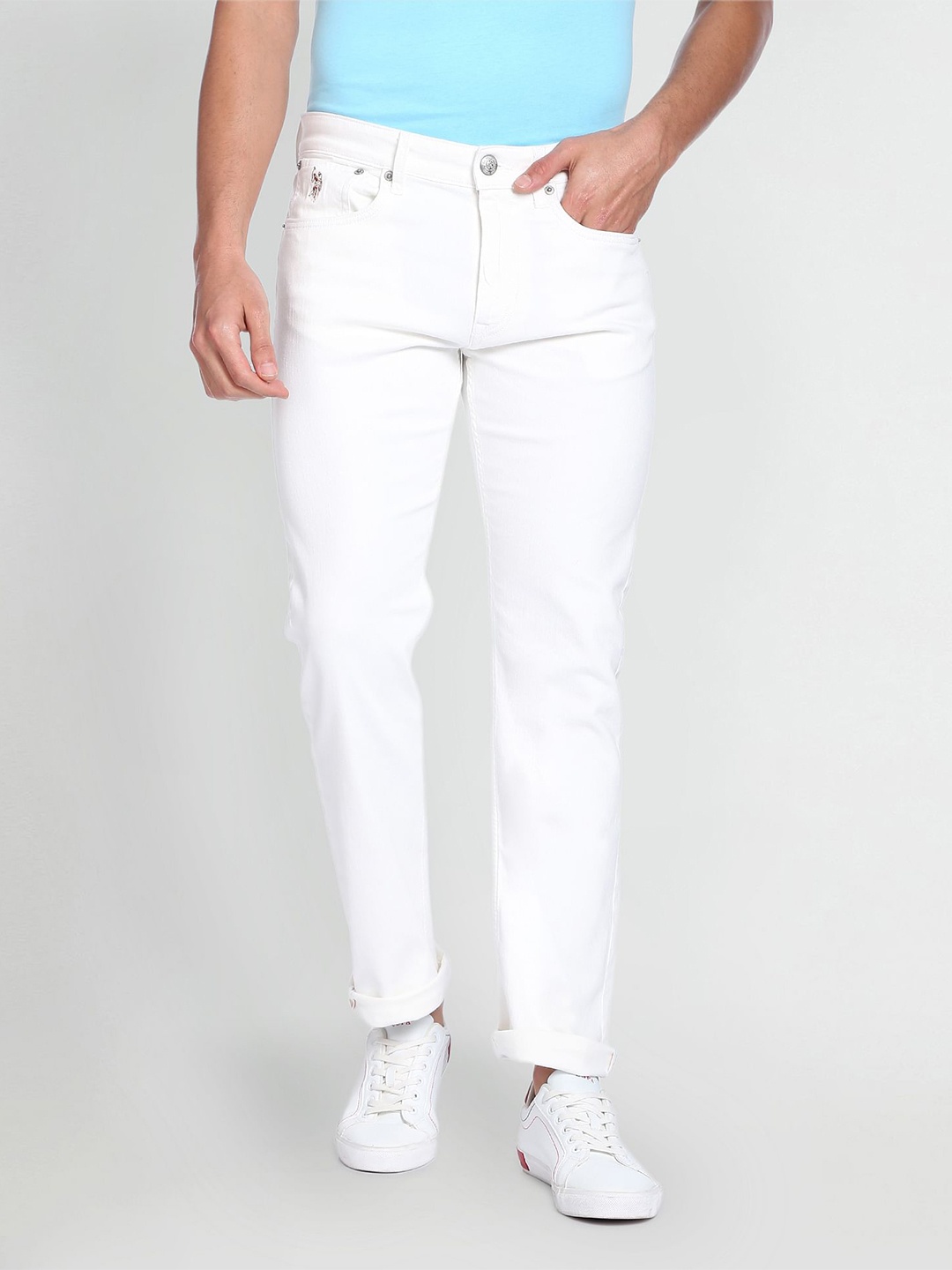 

U.S. Polo Assn. Denim Co. Men White Harold Slim Straight Fit Mid Rise Slim