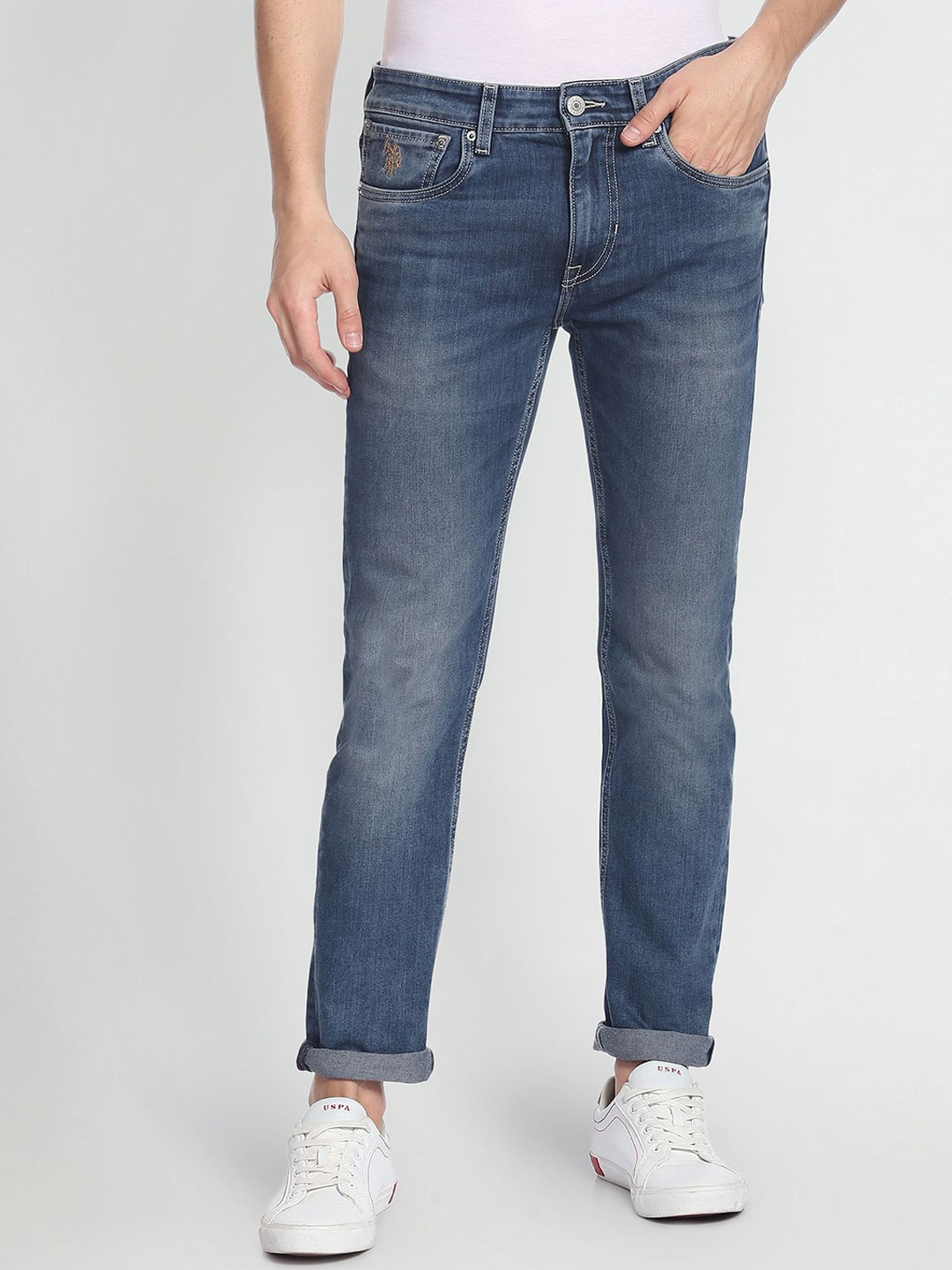

U.S. Polo Assn. Denim Co. Men Slim Fit Heavy Fade Stretchable Jeans, Blue