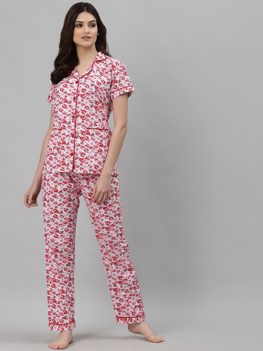 

NEUDIS Women Printed Pure Cotton Night suit, Pink