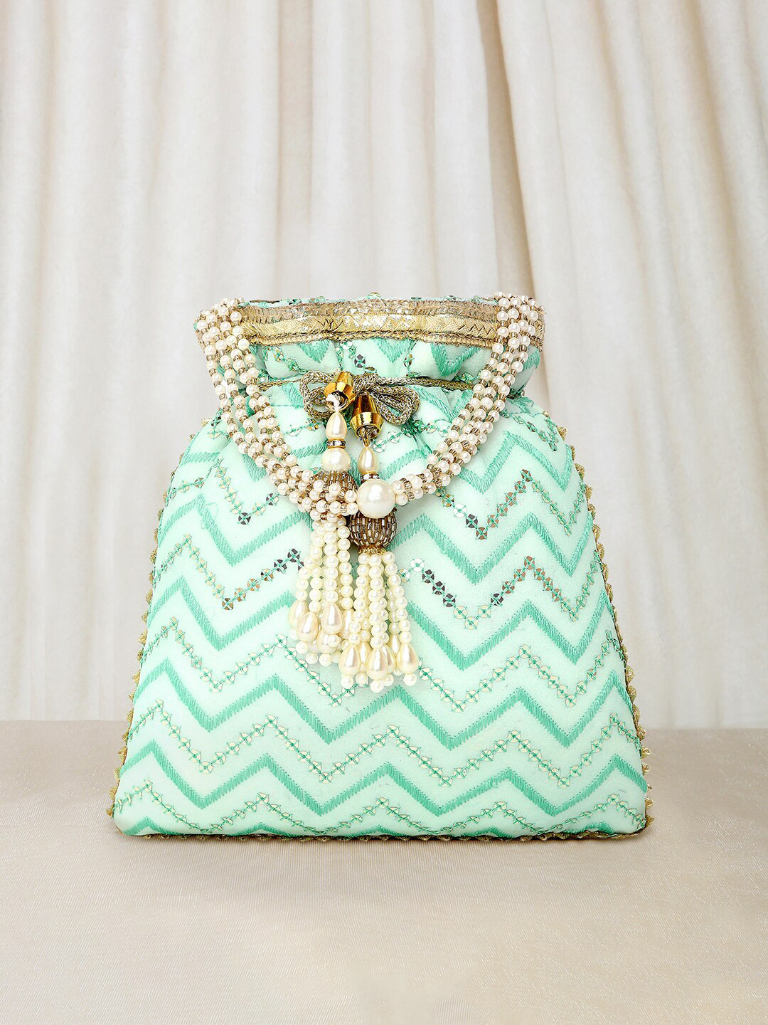 

Peora Embellished Handmade Evening Wristlet Potli Clutch, Green
