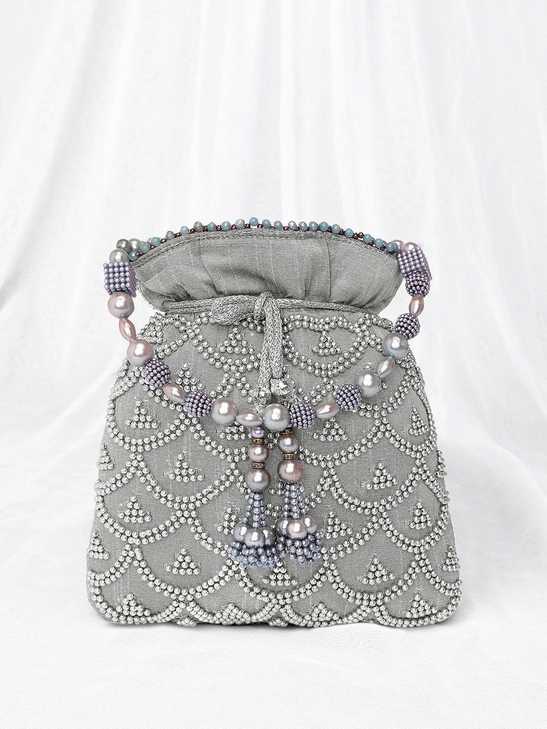 

Peora Embellished Handmade Evening Wristlet Potli Clutch, Grey