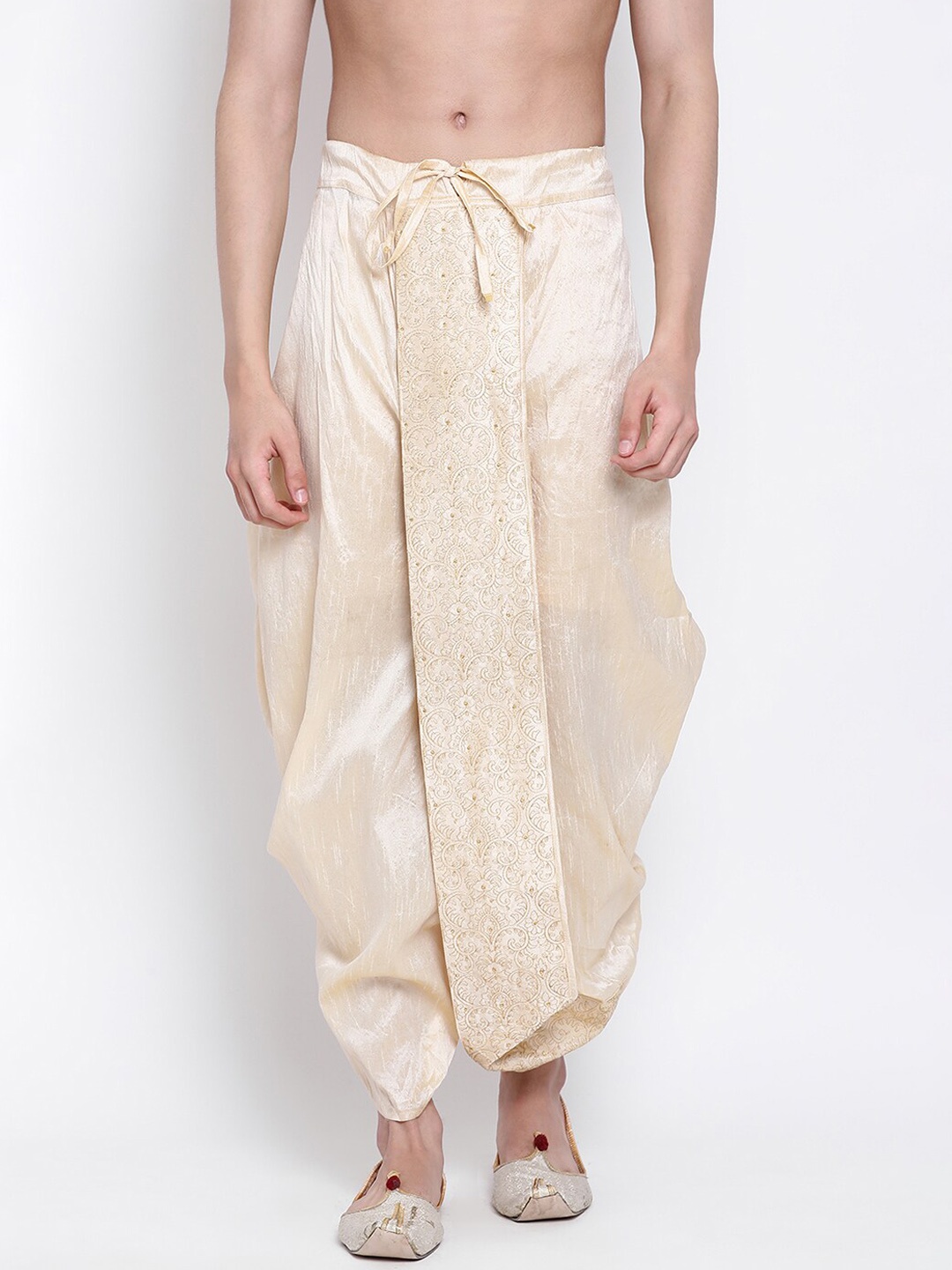 

Sanwara Men Embroidered Art Silk Dhoti Pants, Beige