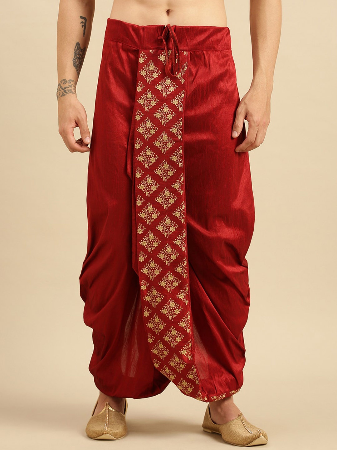 

Sanwara Men Embroidered Art Silk Dhoti Pants, Red