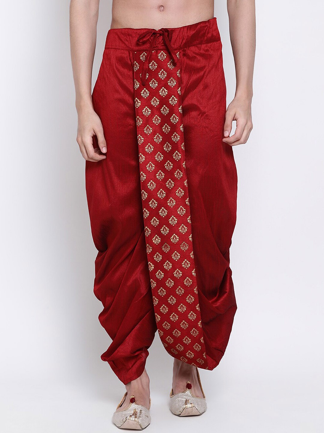 

Sanwara Men Embroidered Art Silk Dhoti Pants, Red