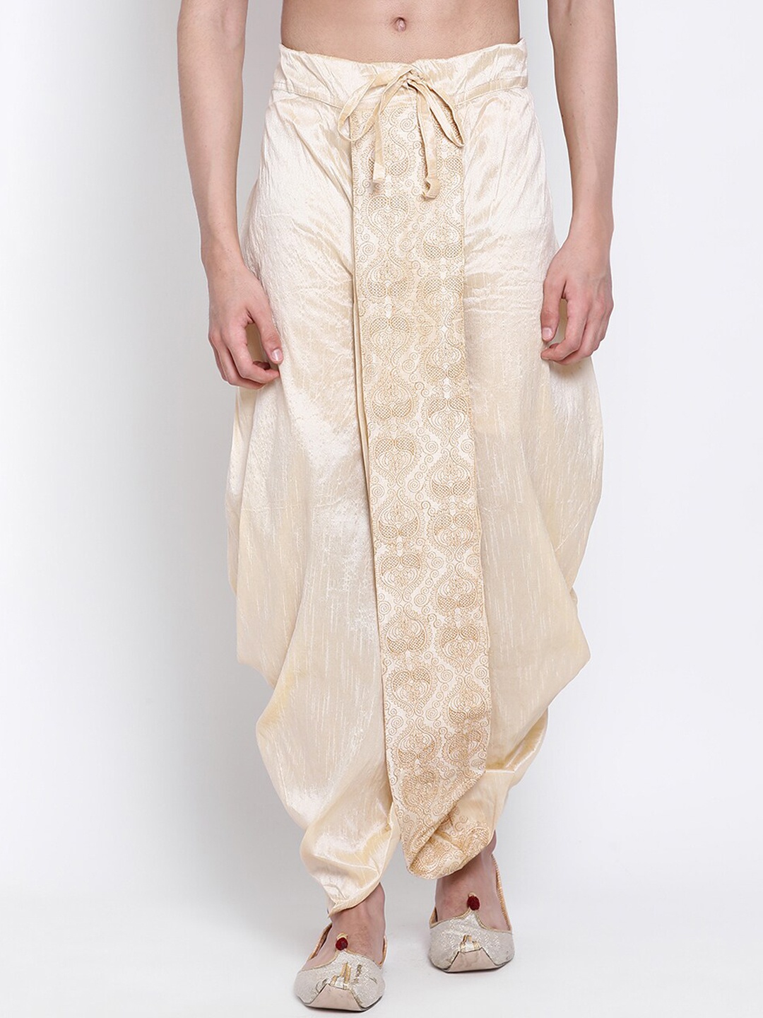 

Sanwara Men Embroidered Art Silk Dhoti Pants, Beige