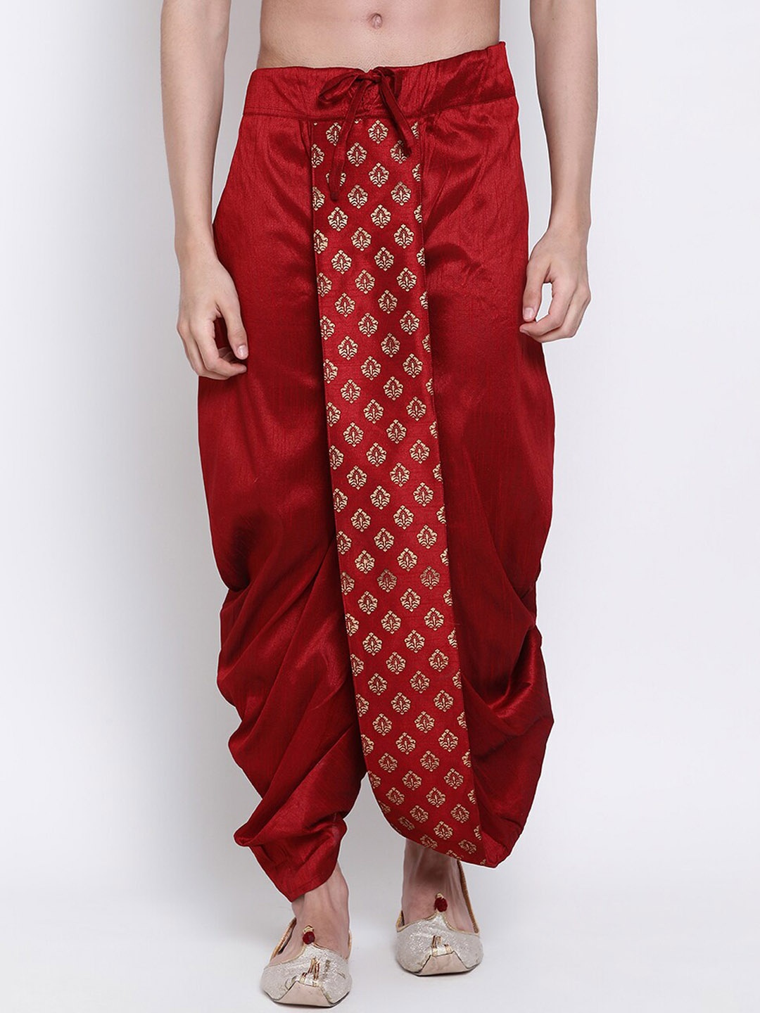 

Sanwara Men Embroidered Art Silk Dhoti Pants, Red